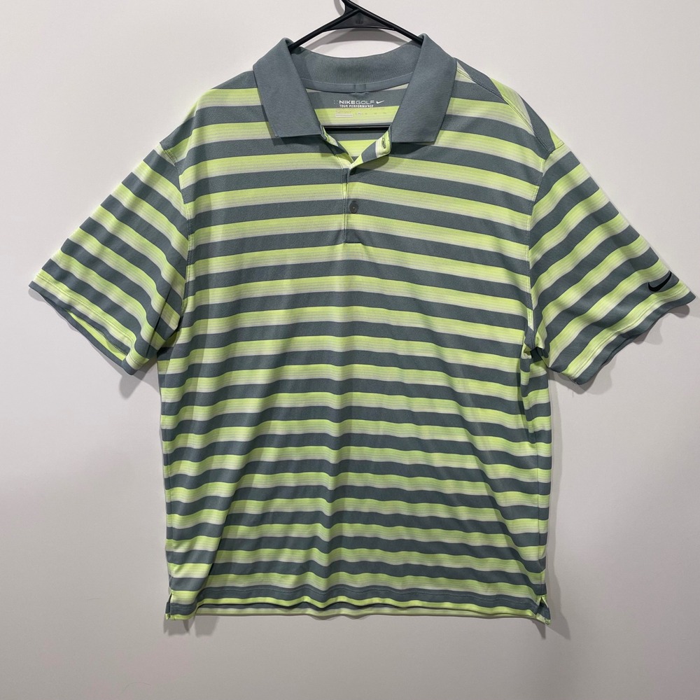 Nike Golf Tour Performance Polo Shirt Men's XL‎ Gray Neon Stripe Dri Fit